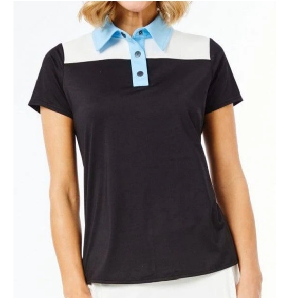 Belyn Key Tops - Belyn Key Women's Black and Blue Polo Shirt Short Skeeve Golf Top Size M